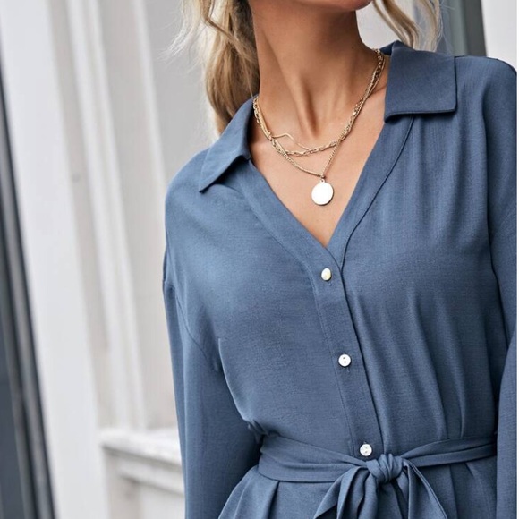 Bishop Sleeve Self Belted Dress - Picture 4 of 5